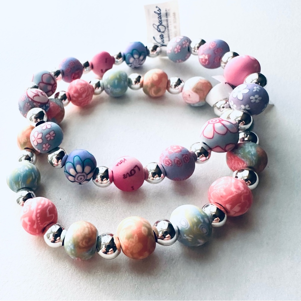 Viva Beads Chunky Silver Clay Handmade Set of Two Bracelets NWT